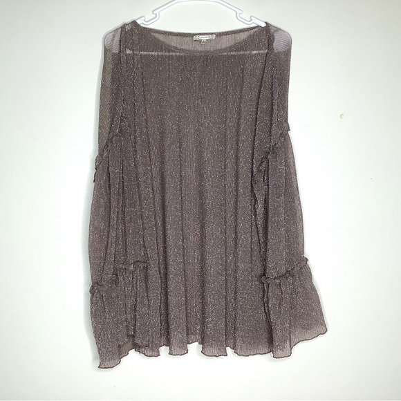< Gimmicks by BKE Sheer Sparkling Bell Sleeve Top > - Picture 1 of 6